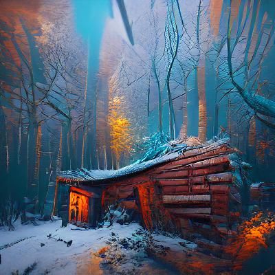 Winter Cabin in a Forest Wonderland