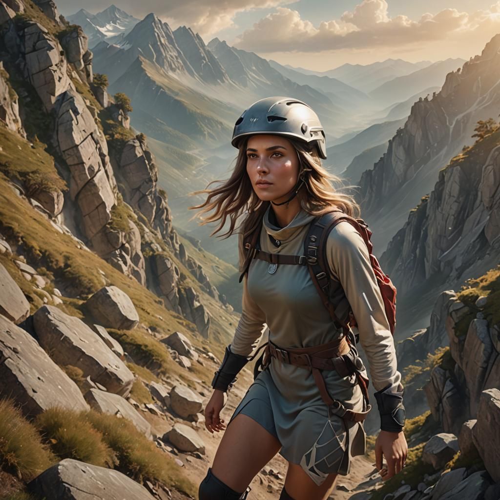 Polish Girl Climbing Mountains in Dramatic Sunset