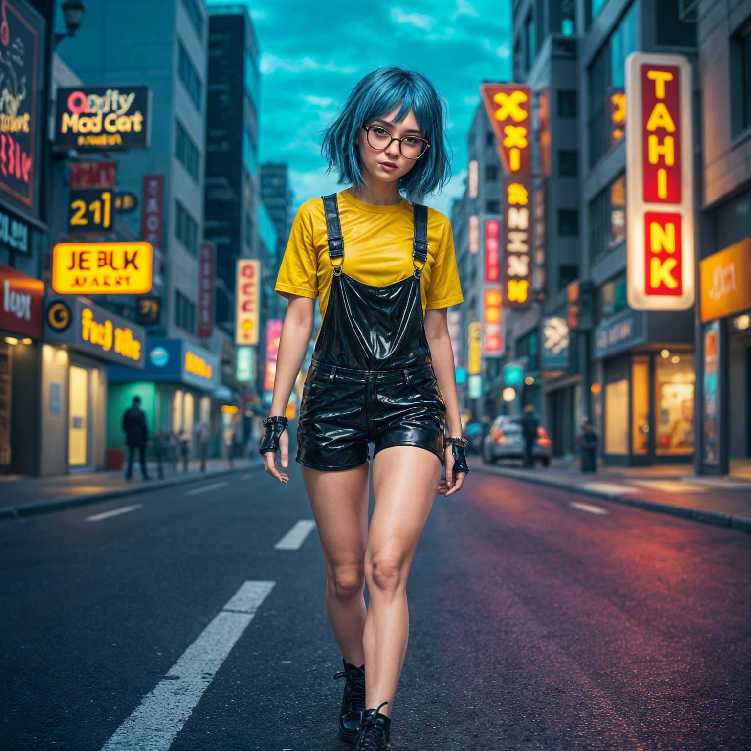 Glamorous Punk Girl Strolls City Streets in Latex Attire
