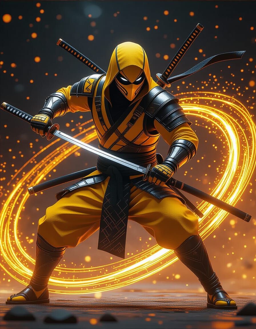 Scorpion Ninja with Katana in Energy Vortex