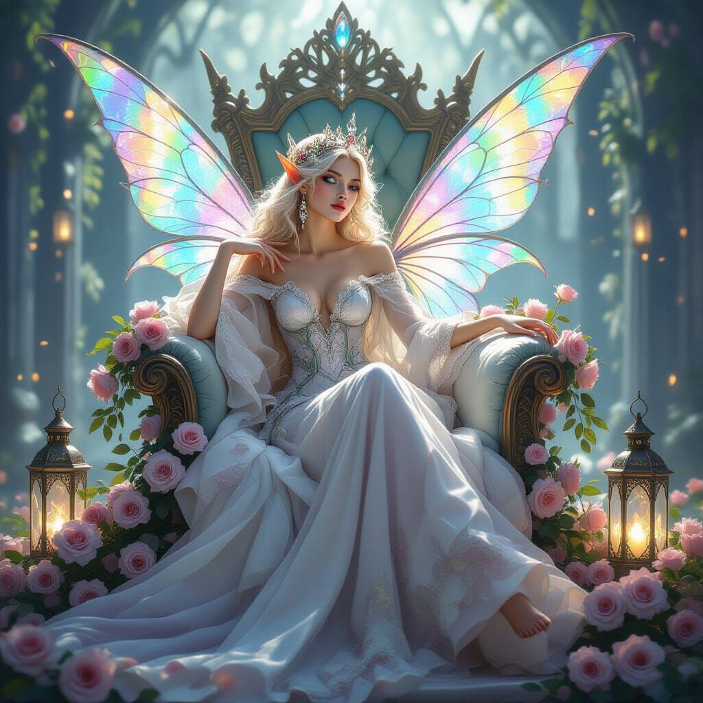 Fae Queen with Stained Glass Wings in Fantasy Style