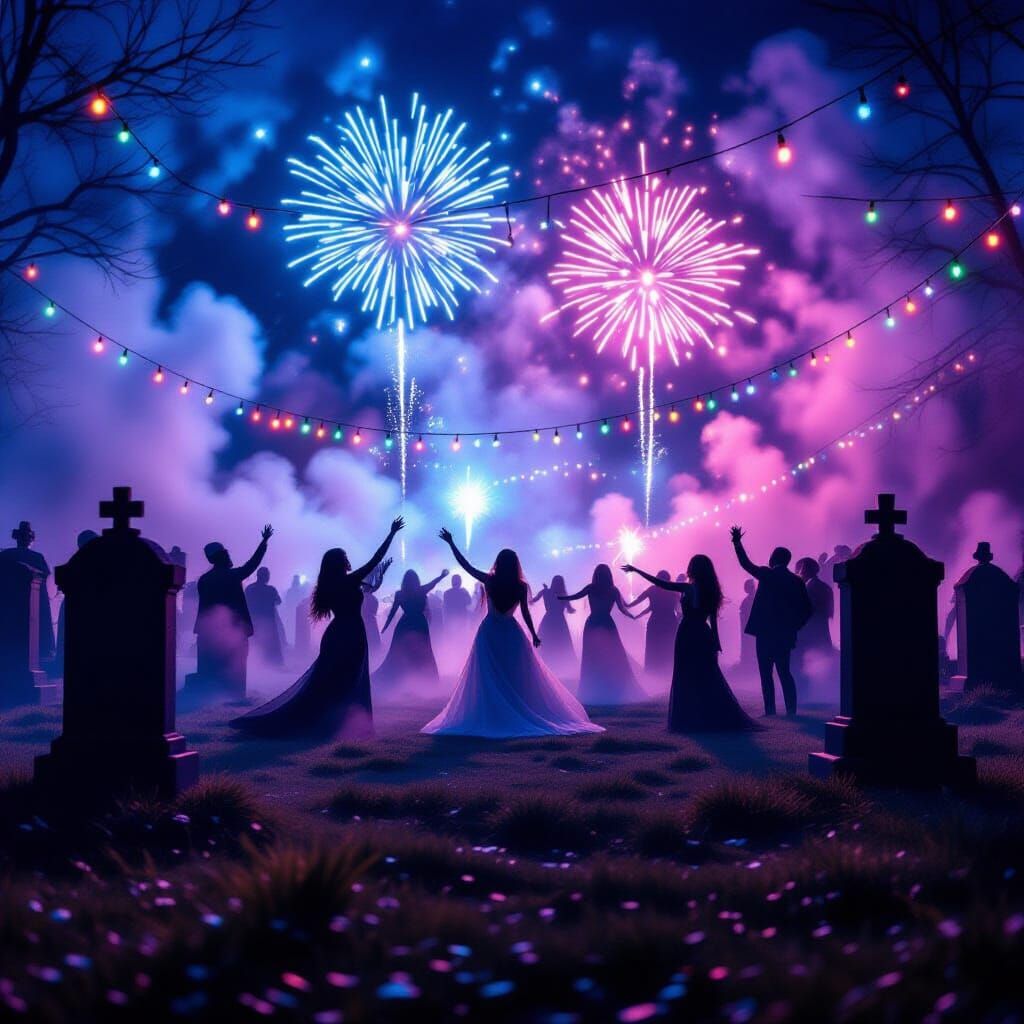 Surreal Graveyard New Year's Eve Celebration with Dancing Gh...