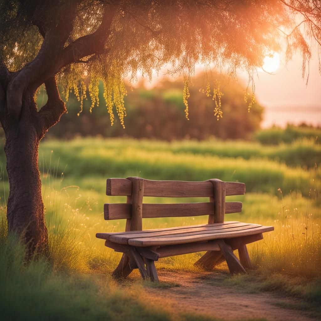 Elegant Summer Sunset with Rustic Bench