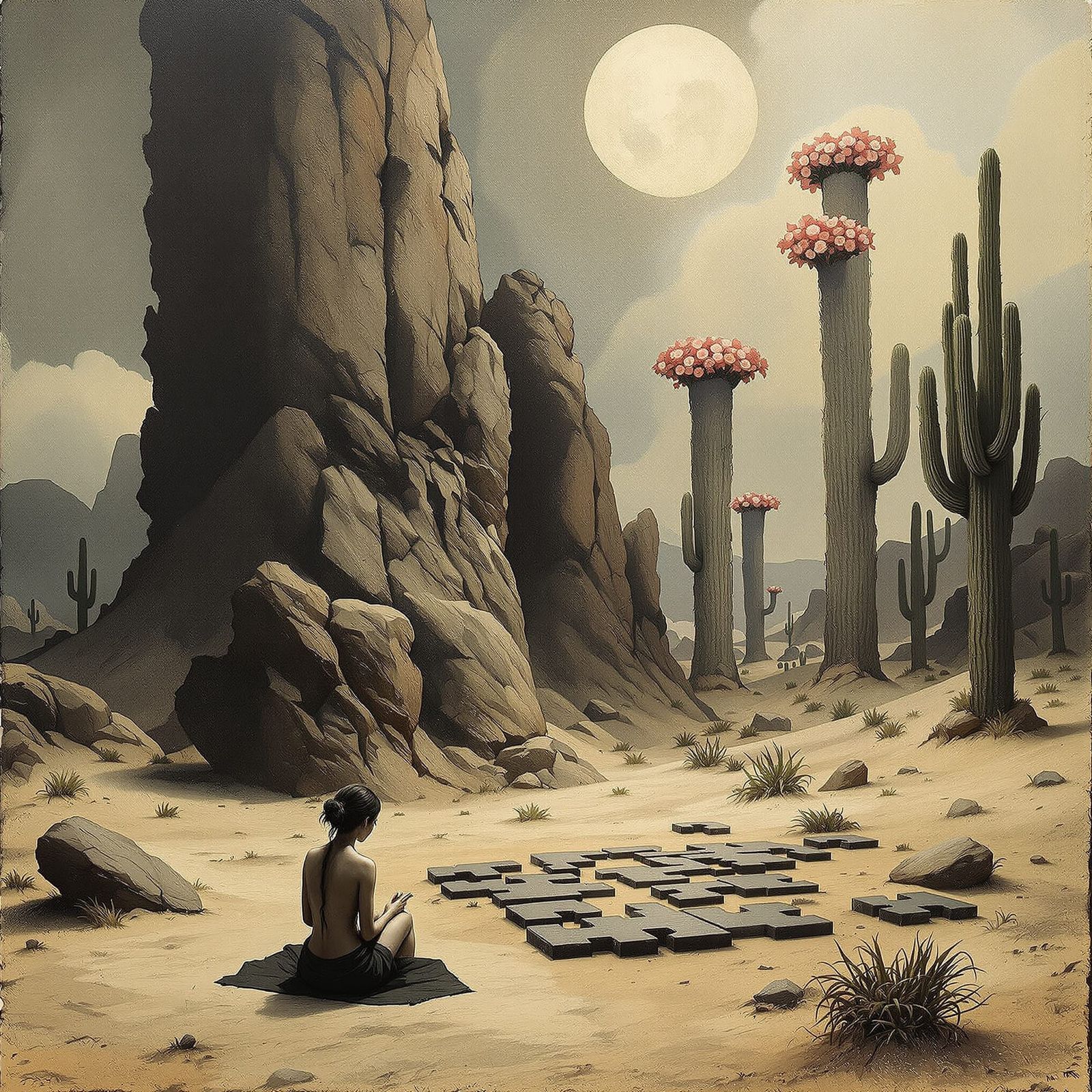 Surreal Desert Landscape as Charcoal Impasto