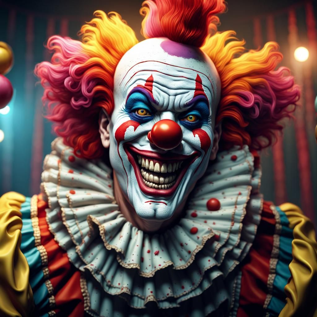 Cyberpunk-Style Fantasy Concept Art Of Claustrophobic Clown