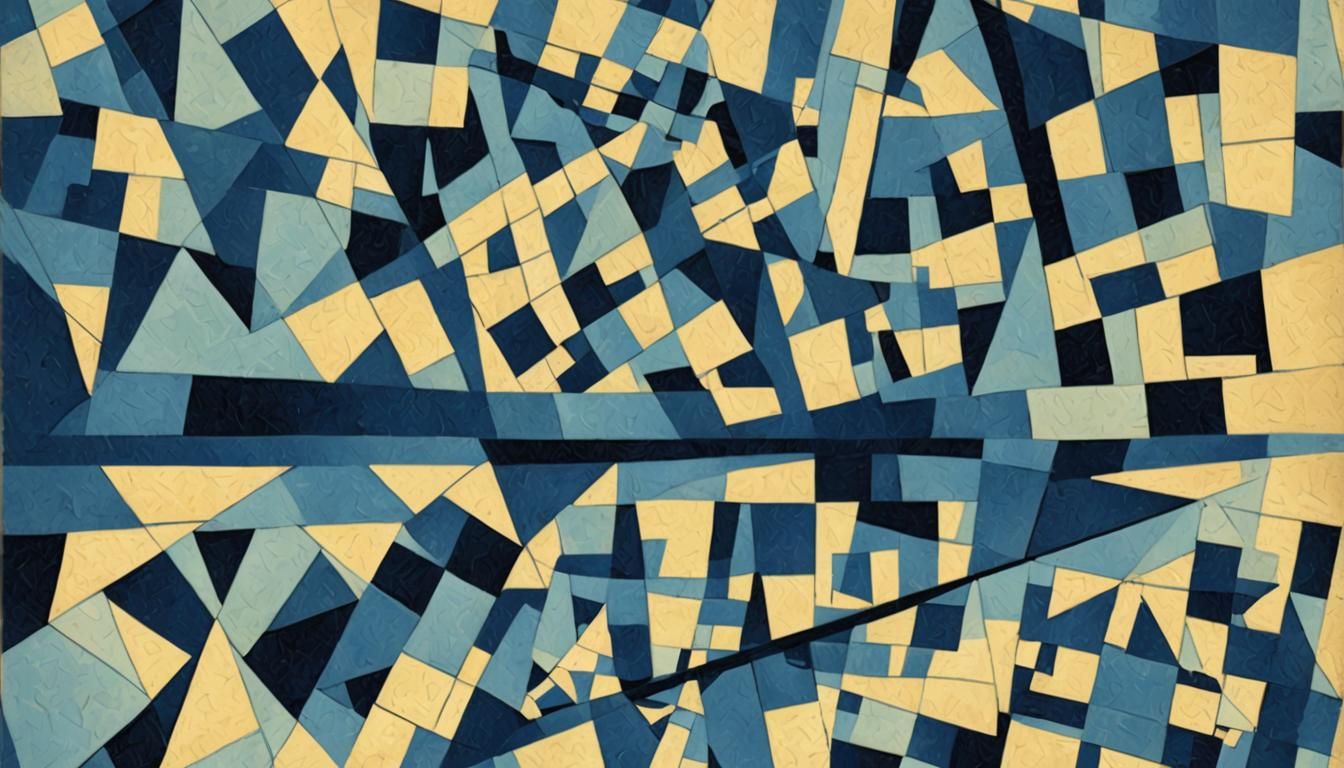 Geometric Neo-Cubist Masterpiece in Vibrant Blue