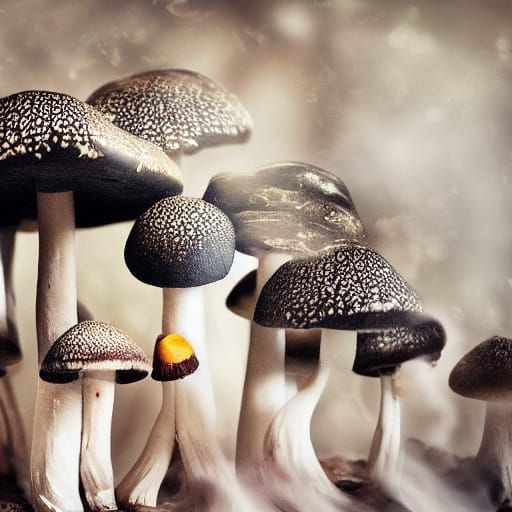 Dark Surreal Horror Mushroom in Abstract Style