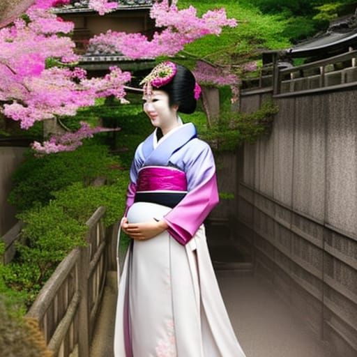 Hyperrealistic Geisha in Traditional Tokyo Street