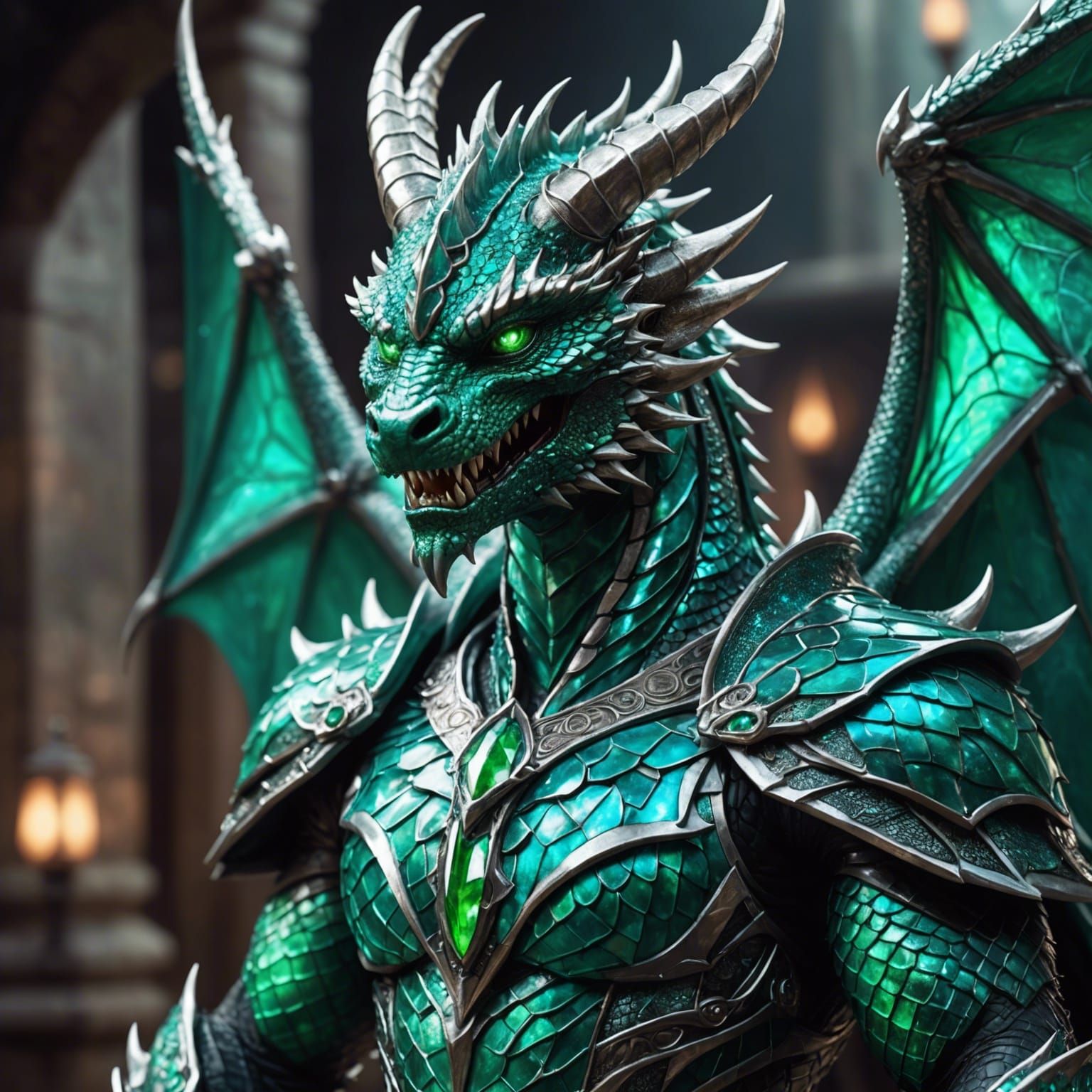 Savage Dragon Man Stares Down with Emerald, Teal, and Silver...