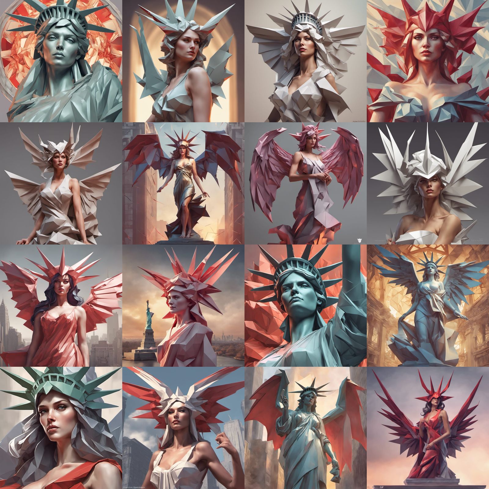 Lady Liberty Origami in Cyberpunk Portrait