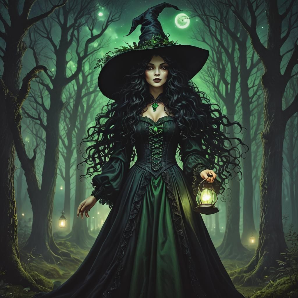 Mystical Enchantress Under Moonlit Black Forest