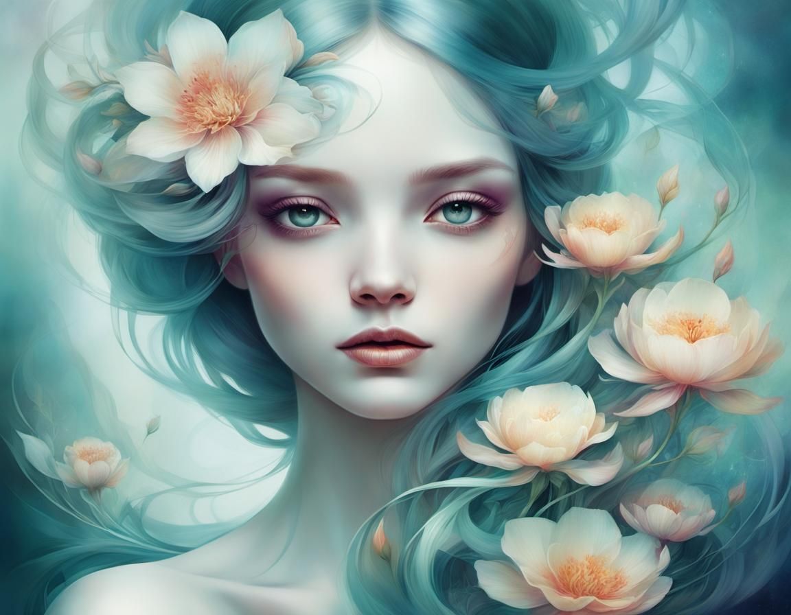 Ethereal Woman in a Floral Oasis
