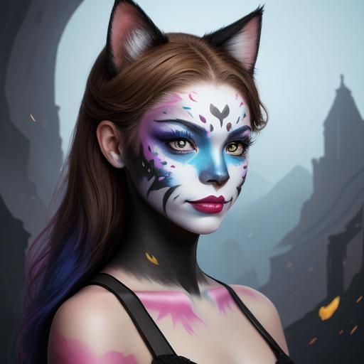 Vibrant Feline Goddess in Detailed Matte Painting