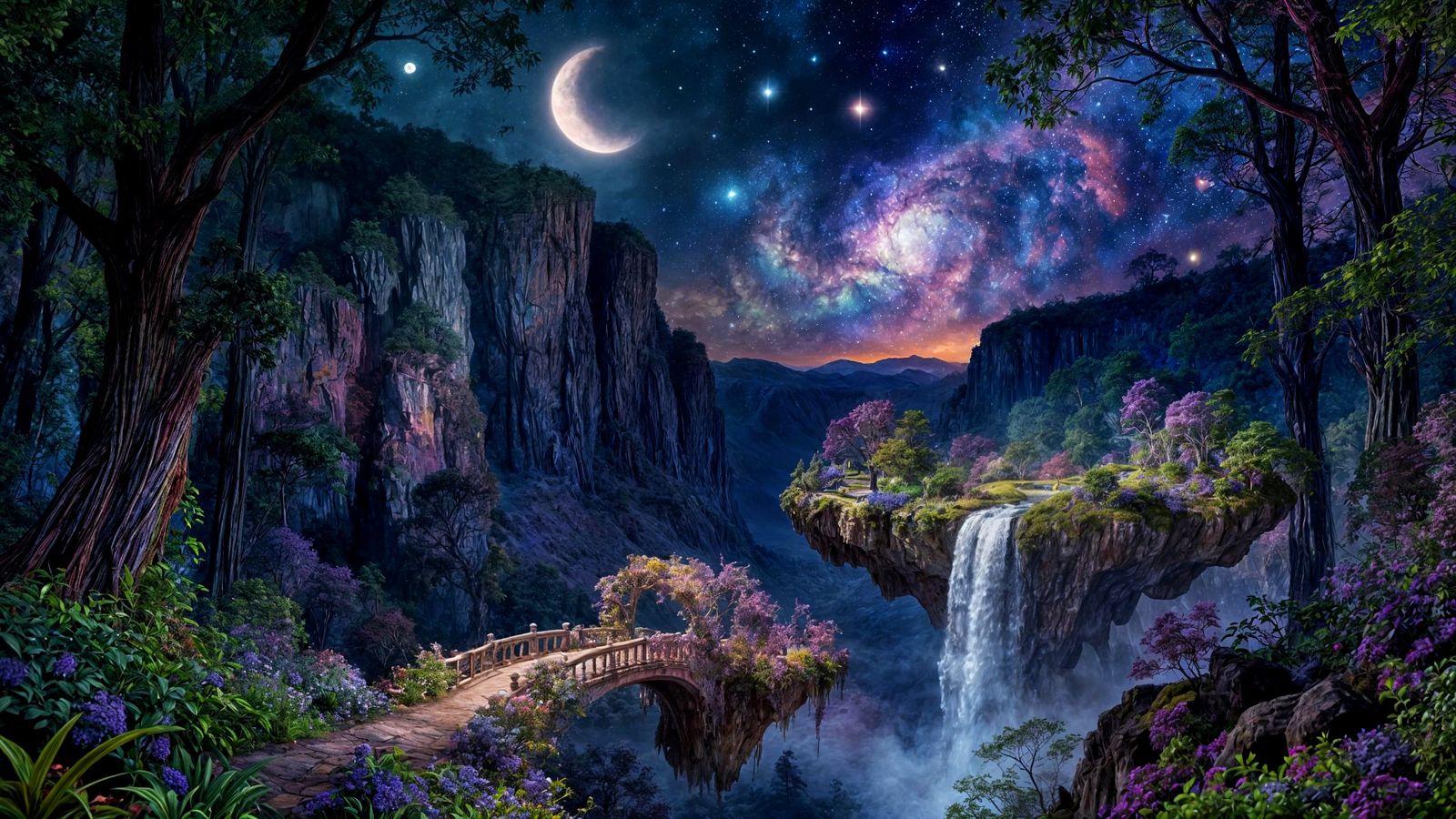 Mystical Forest Under Haunted Moonlit Sky