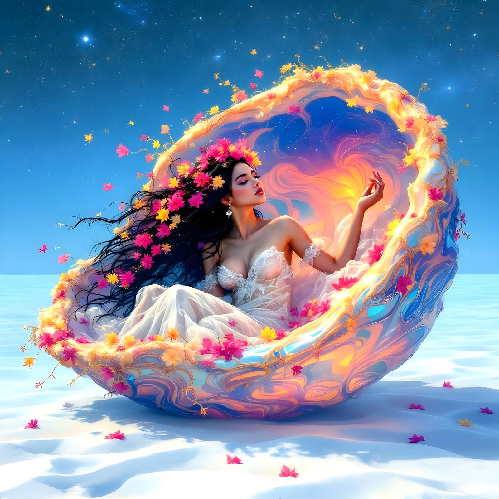 Serene Beach Goddess in Iridescent Shell