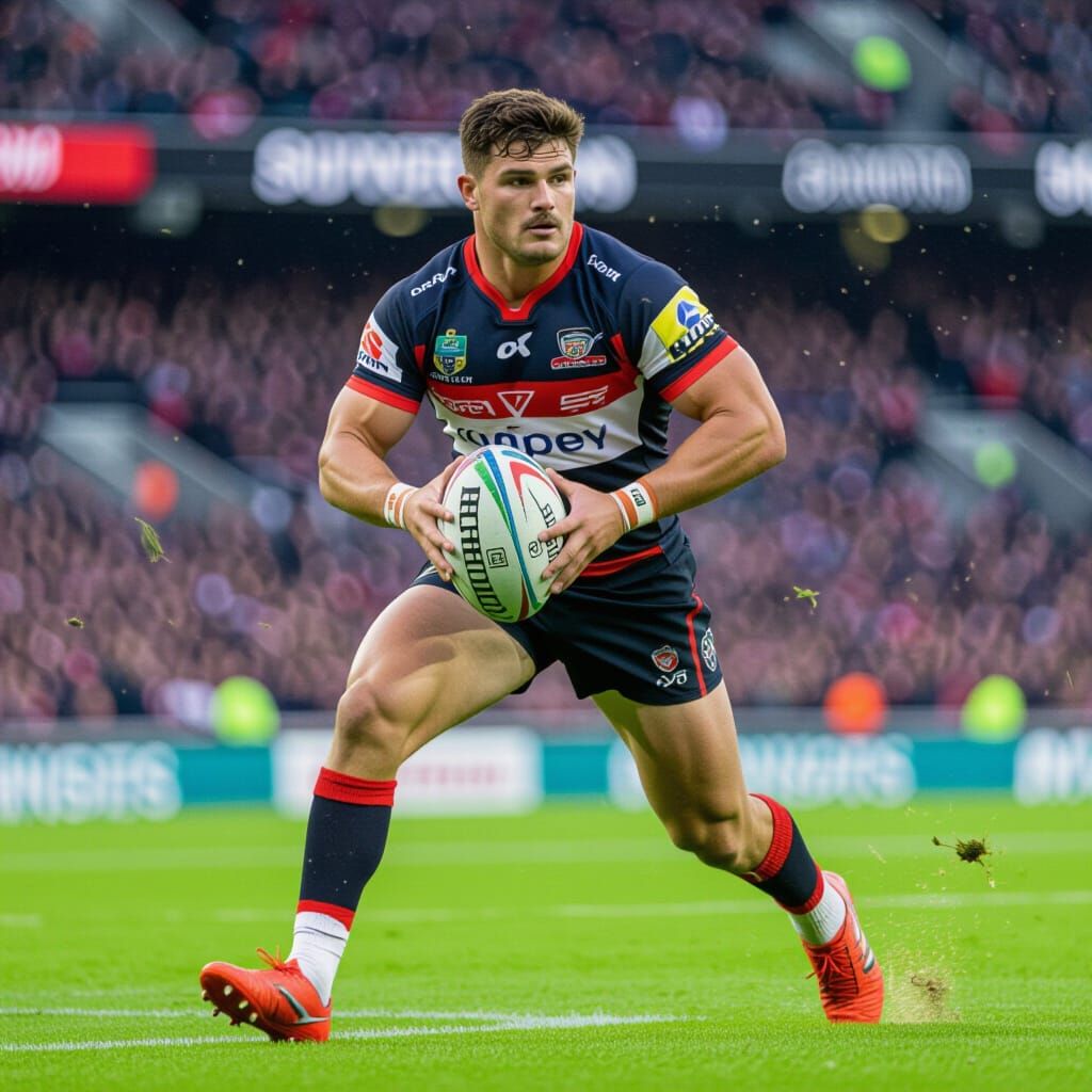 Rugby Player in Action: Vibrant Digital Art