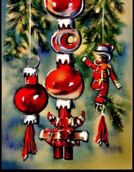 Vintage Glass Fireman Christmas Ornaments Hang on a Colorful...