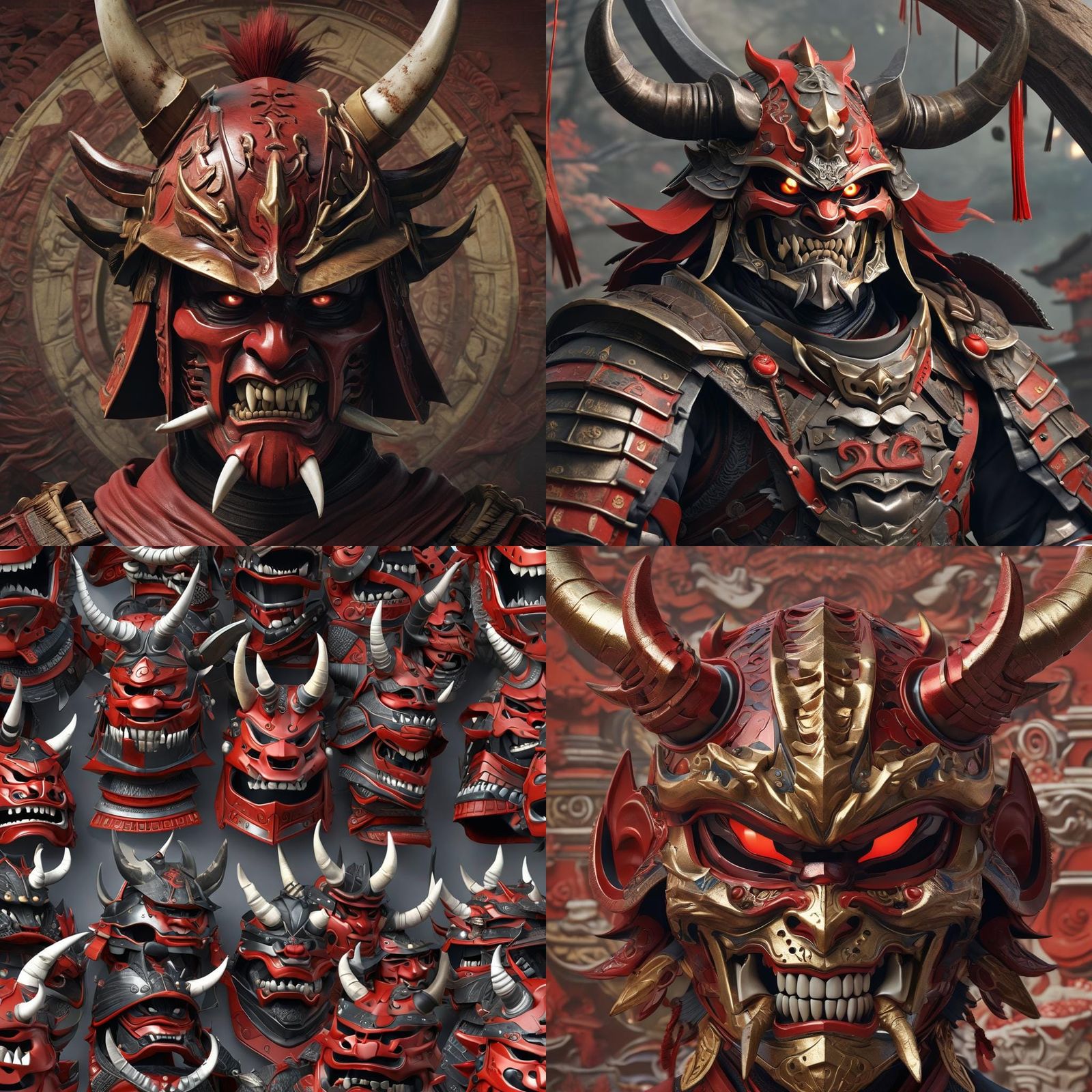 Samurai Mask with Horned Helmet in Anime Style