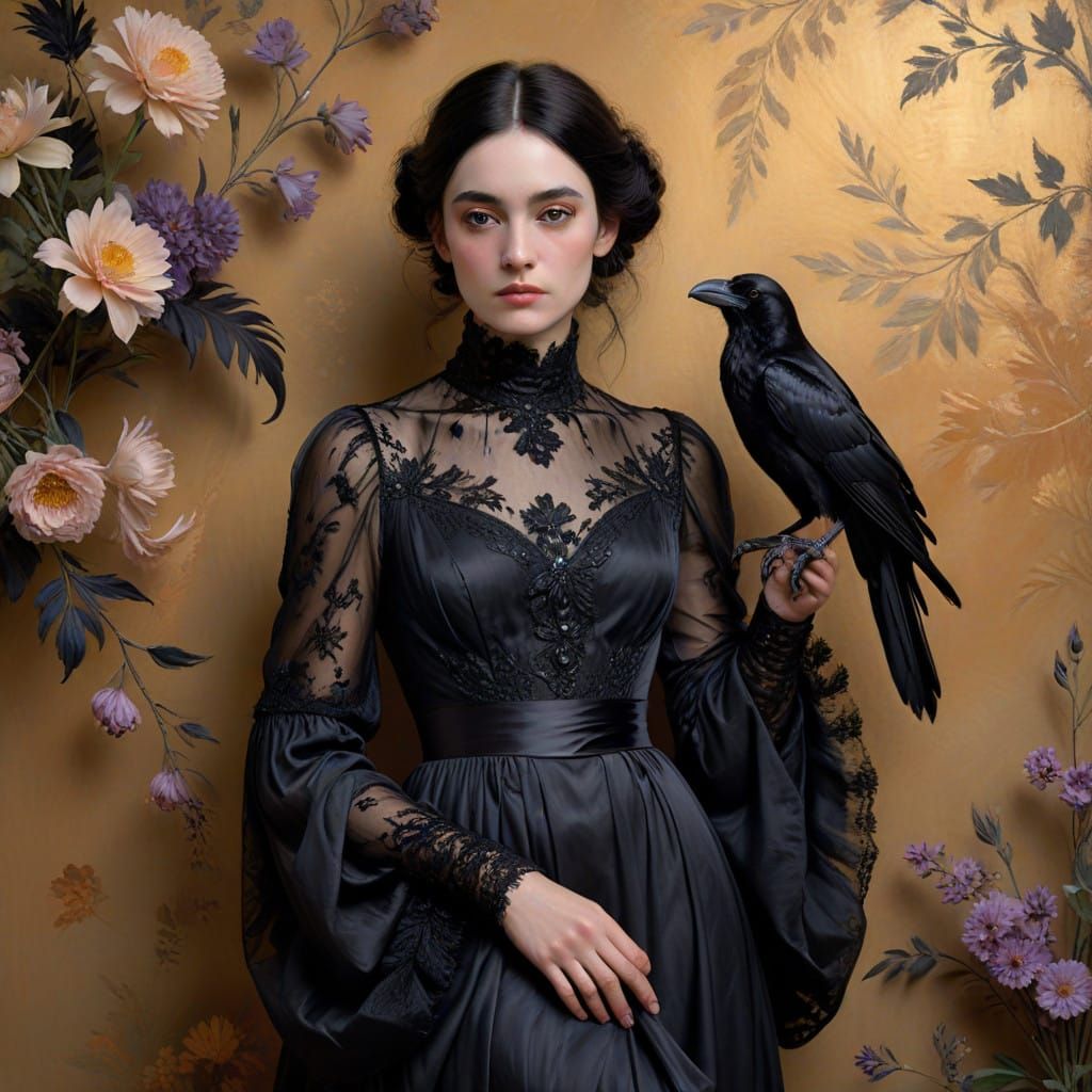 Ethereal Gothic Woman in Impressionist Style