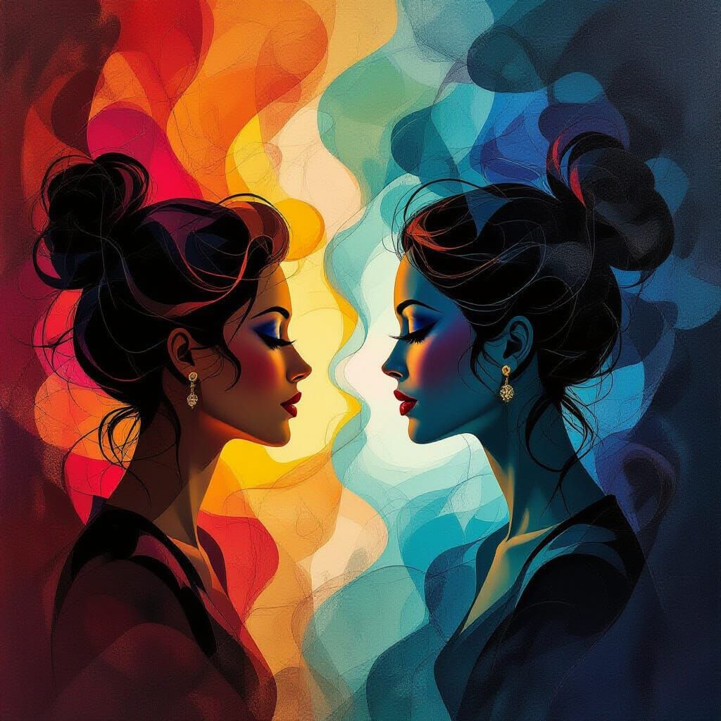 Abstract Gossip Painting With Silhouetted Figures