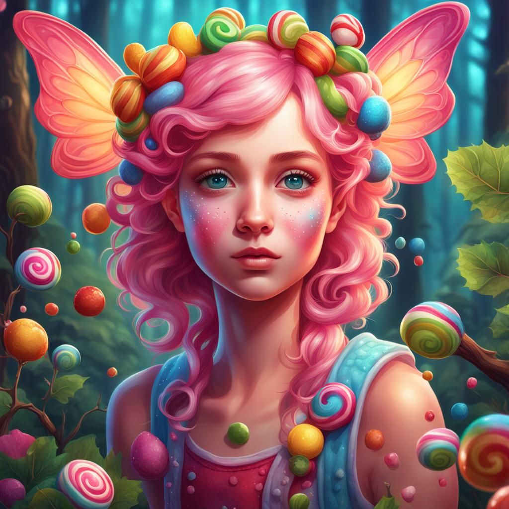 Whimsical Fairy Portrait in Candyland Art