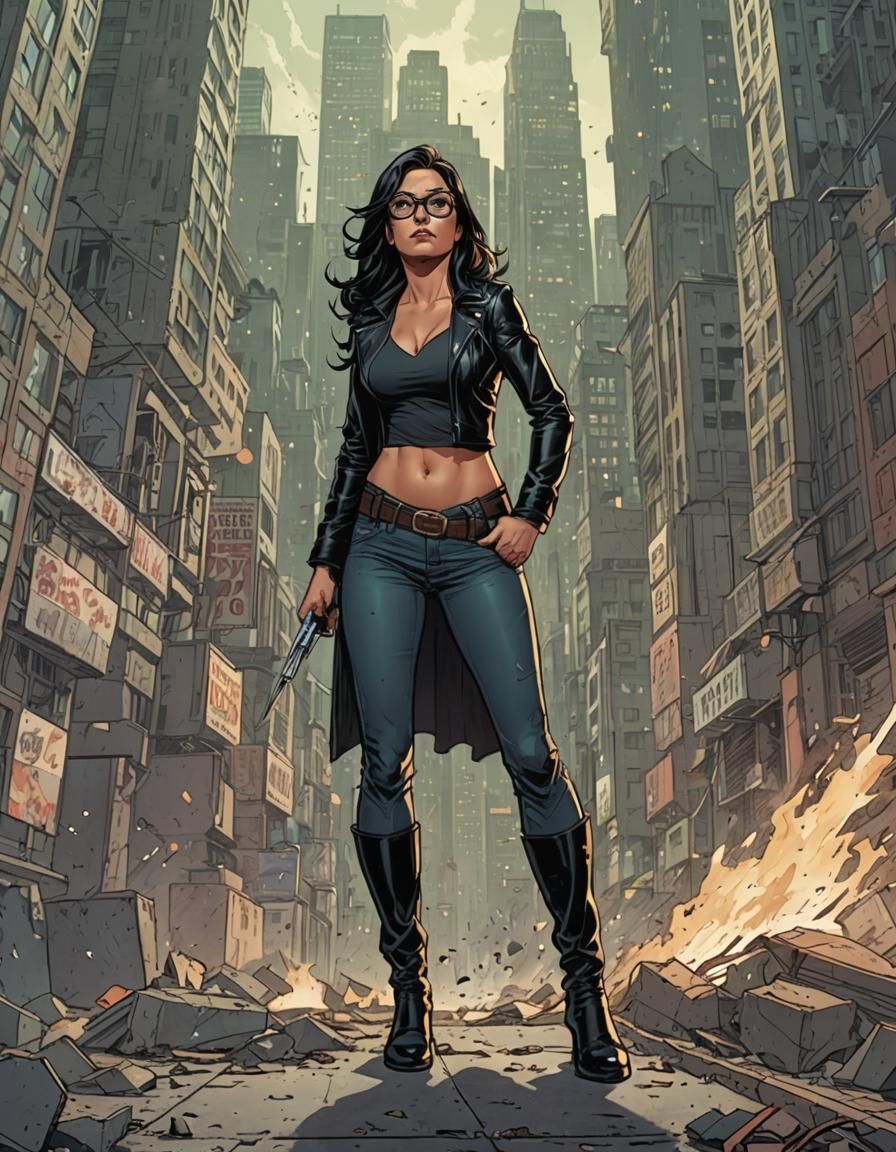 Aggressive Woman in Dark Glasses, Inspired by Comic Book Art