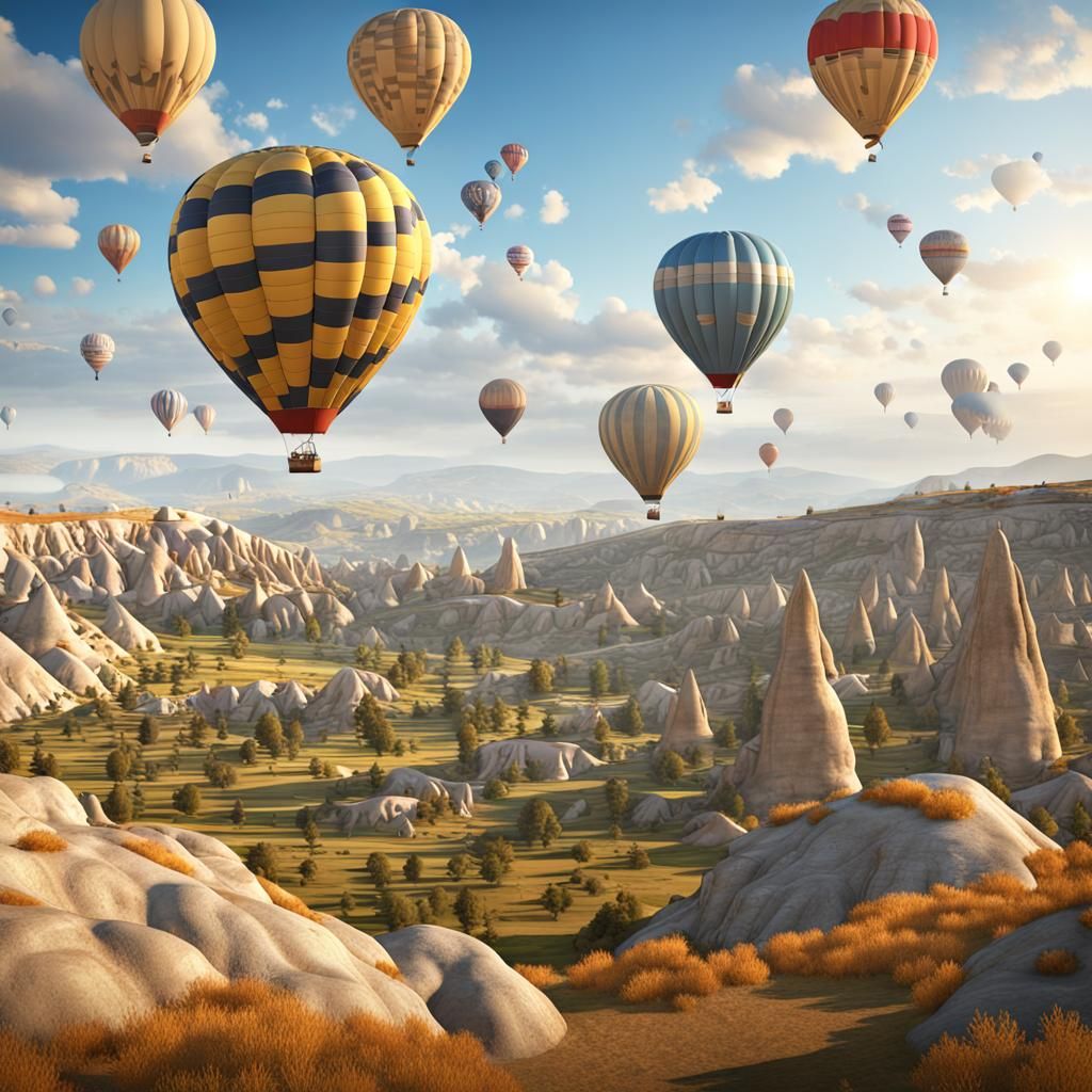 Hot Air Balloons Soar in Breathtaking Cappadocia Landscape