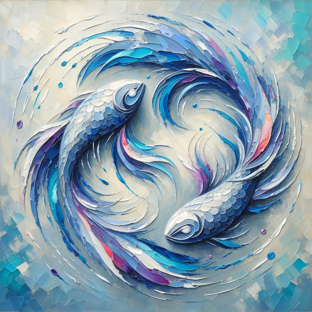 Impasto Pisces Zodiac Fish in Harmony