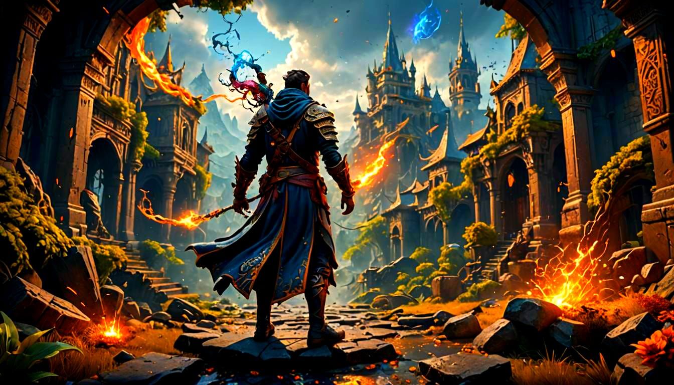 Ethereal Fantasy Warrior in Deep, Vibrant Color