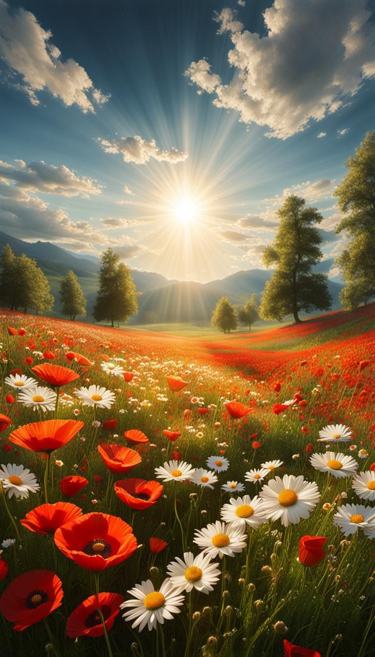 Surreal Meadow Blossoms in Soft Ethereal Light