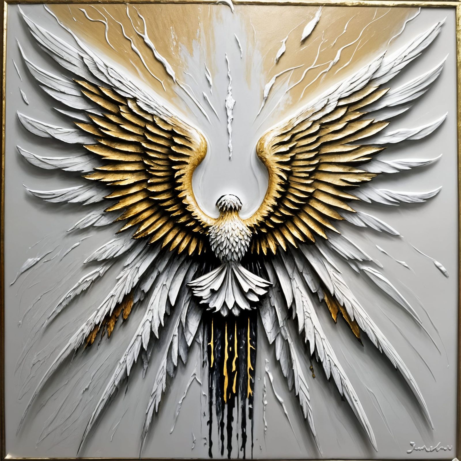 Thick Impasto Expressionist Oil Painting of Angelic Wings