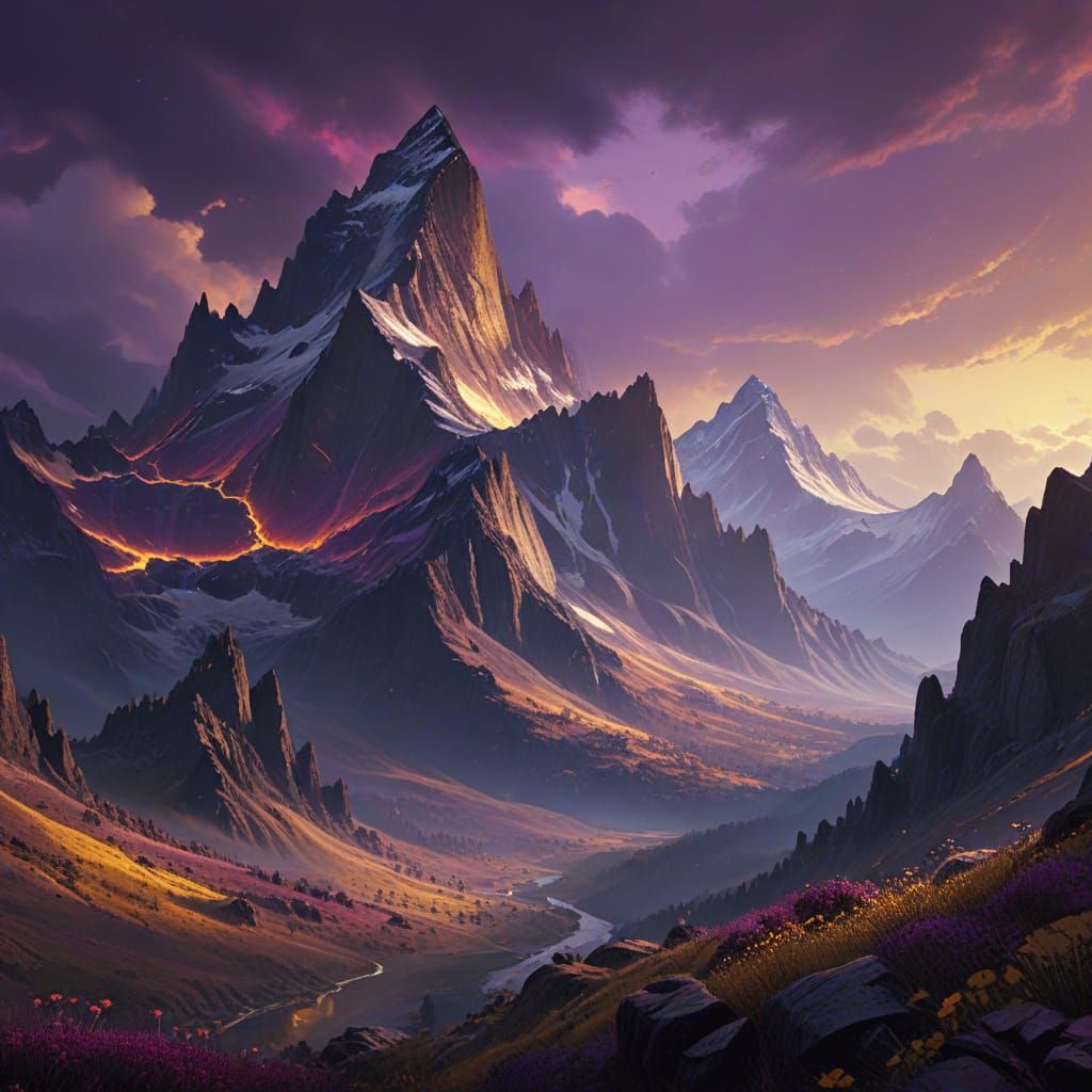 Mystical Mountain Range in Dark Fantasy Style