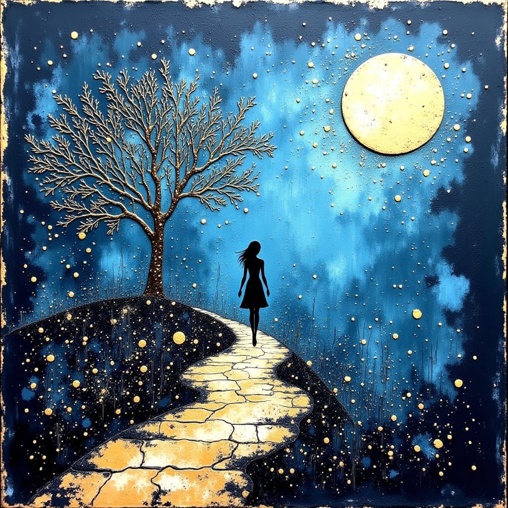 Mystical Blue Fairy Scene in Vibrant Embossed Relief