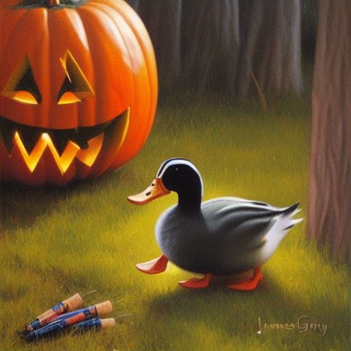 Surreal Oil Painting of the Legendary Halloween Duck