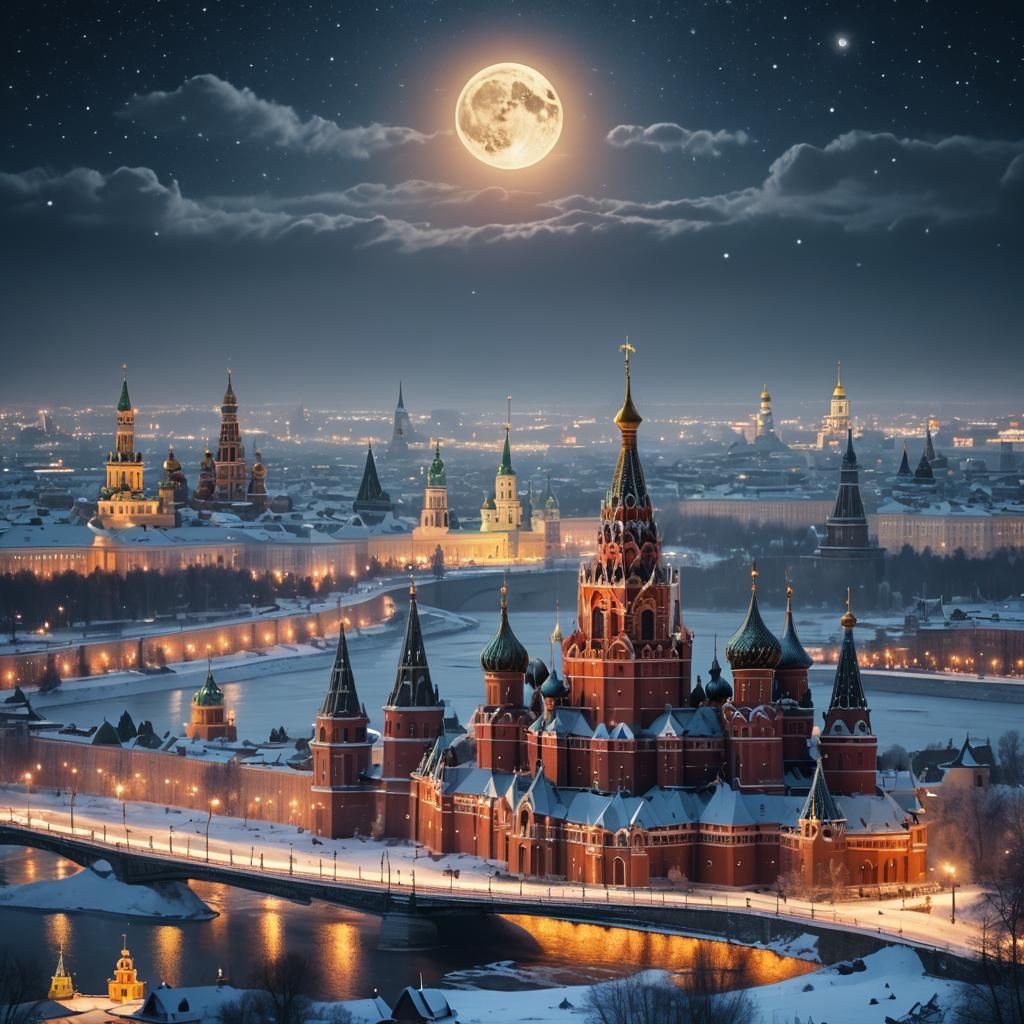 Epic Moscow Cityscape at Night in a Lord of the Rings-Inspir...