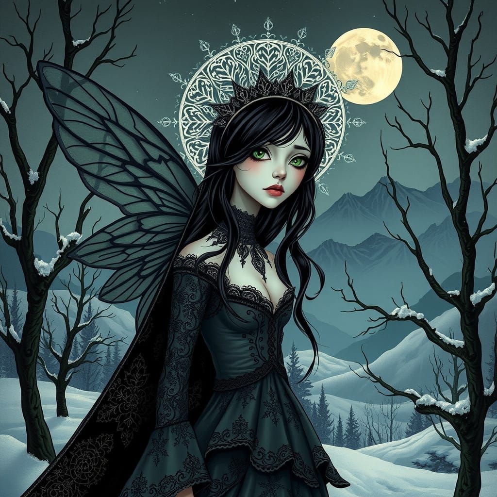 Mystical Fairy Queen in Winter Wonderland, Whimsical Cartoon