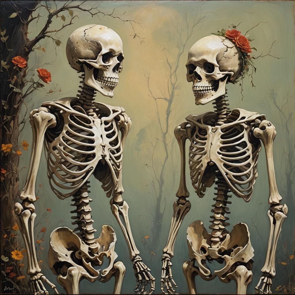 Ethereal Whimsy: Tender Skeletons in Warm Oil