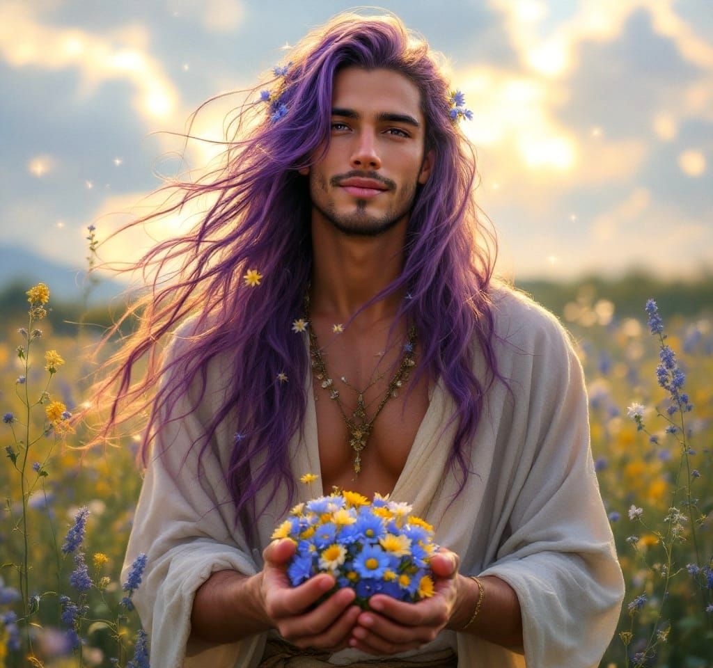 Ethereal Youth in Vibrant Floral Attire