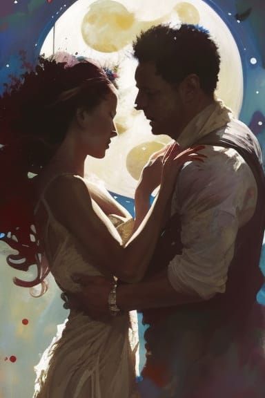 Romantic Lovers Embracing in Vibrant Colors