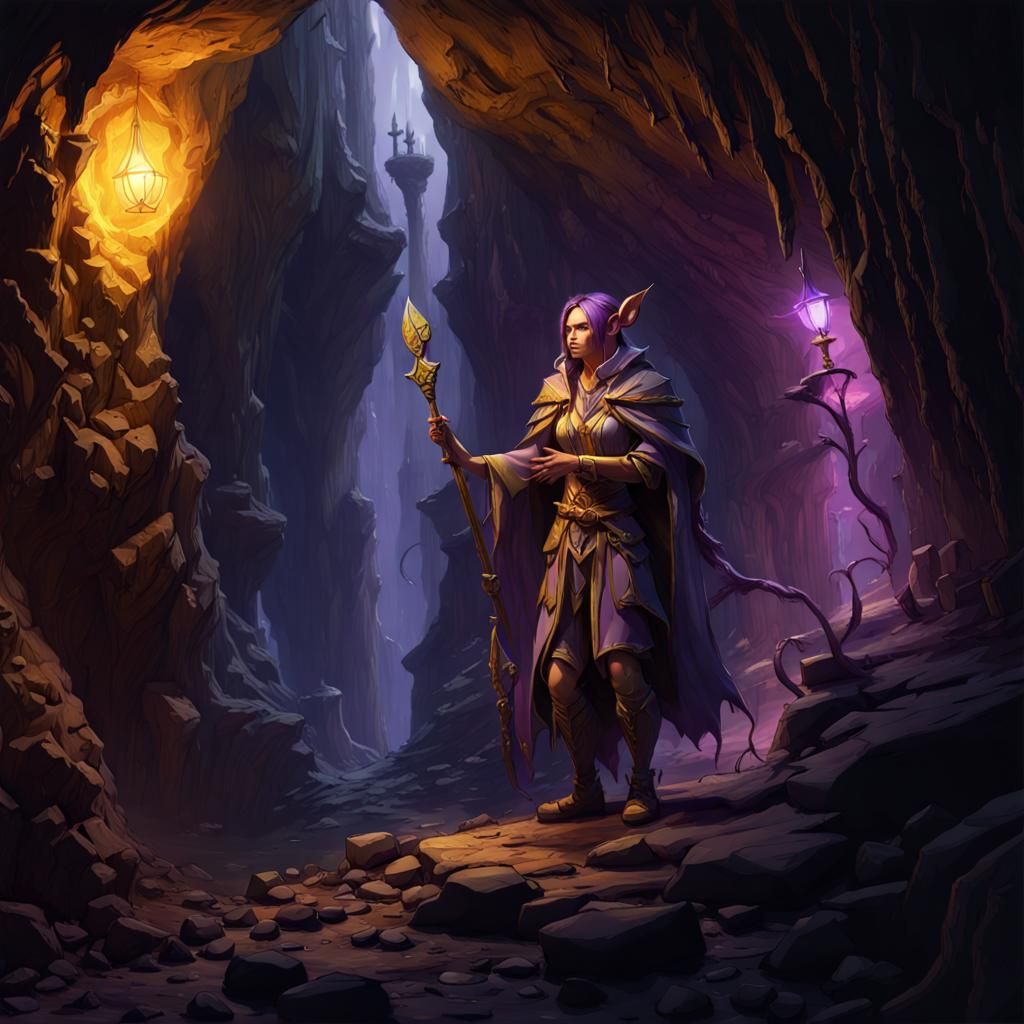 Ethereal Wood Elf Moon Cleric in Dark Cave