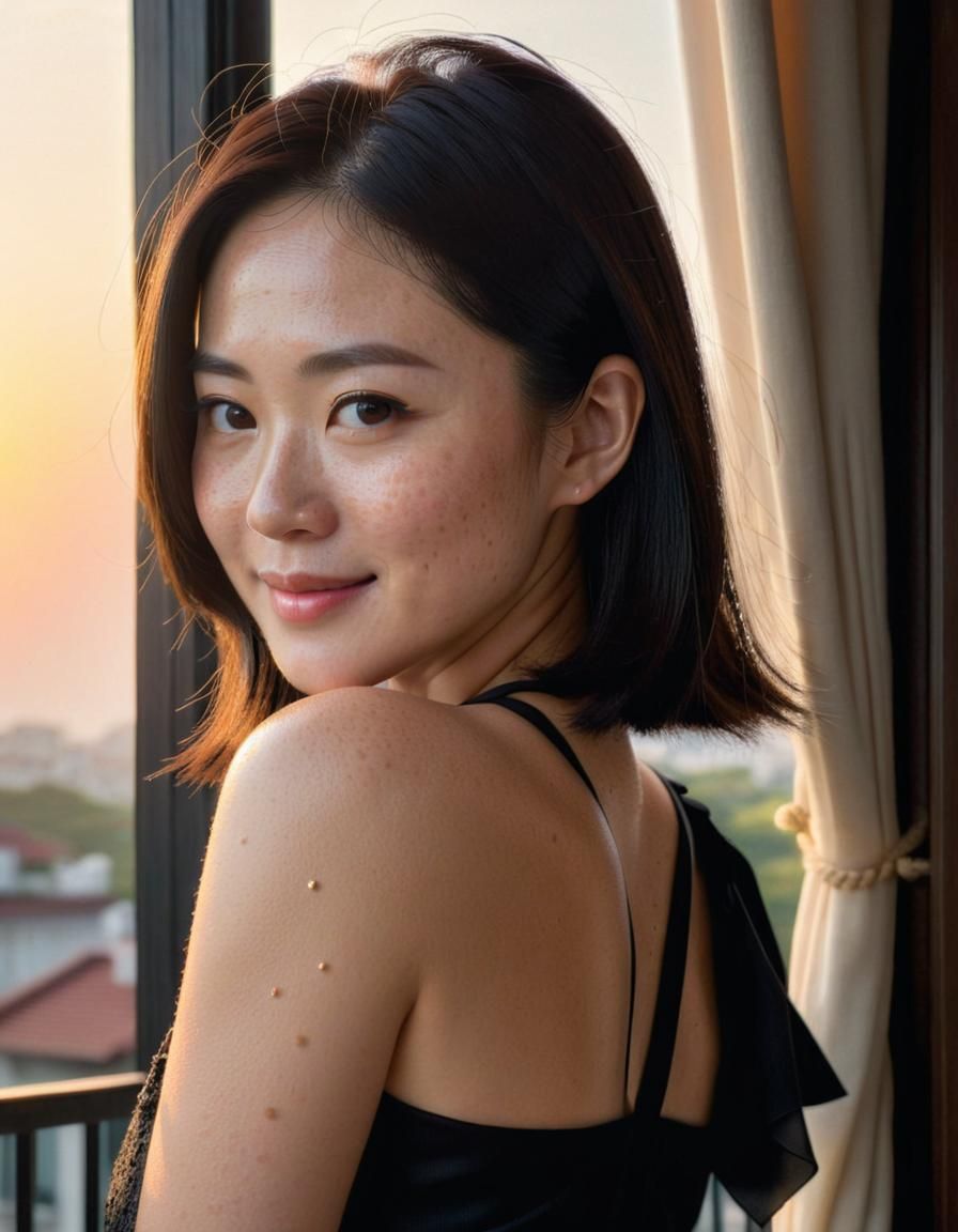 Beautiful South Korean Woman in Soft Sunrise Light