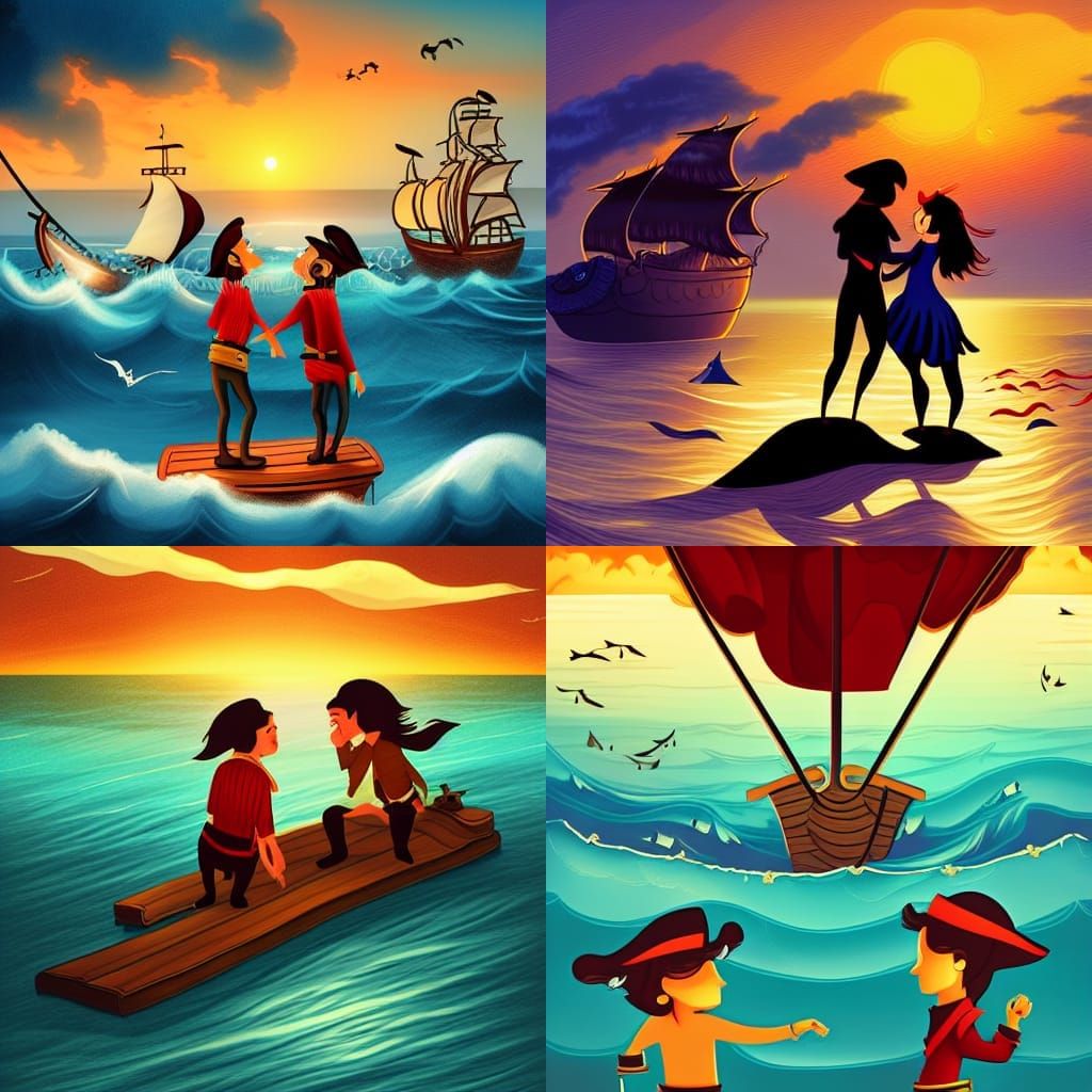 Pirates Falling in Love Under Golden Sunset