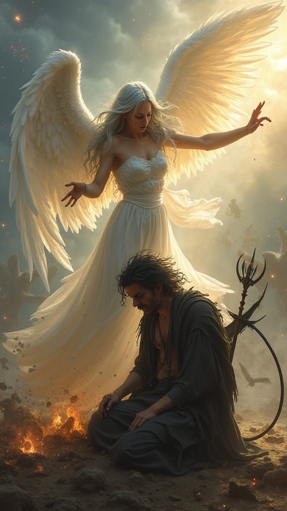 Angel and Demon Portrait in Art Nouveau Style