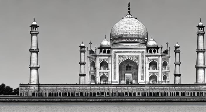 Monochromatic Architectural Blueprint of the Taj Mahal