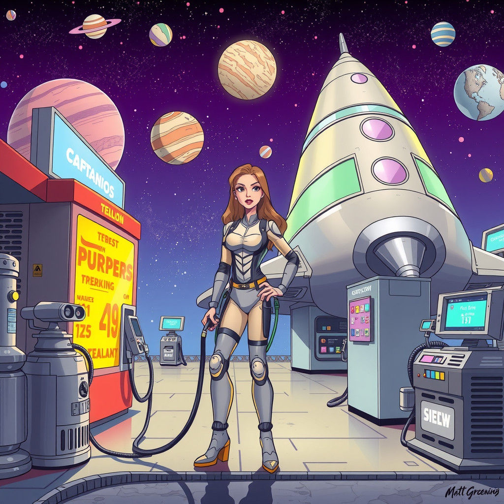 Futuristic Space Station Fueling Adventure in Exaggerated St...