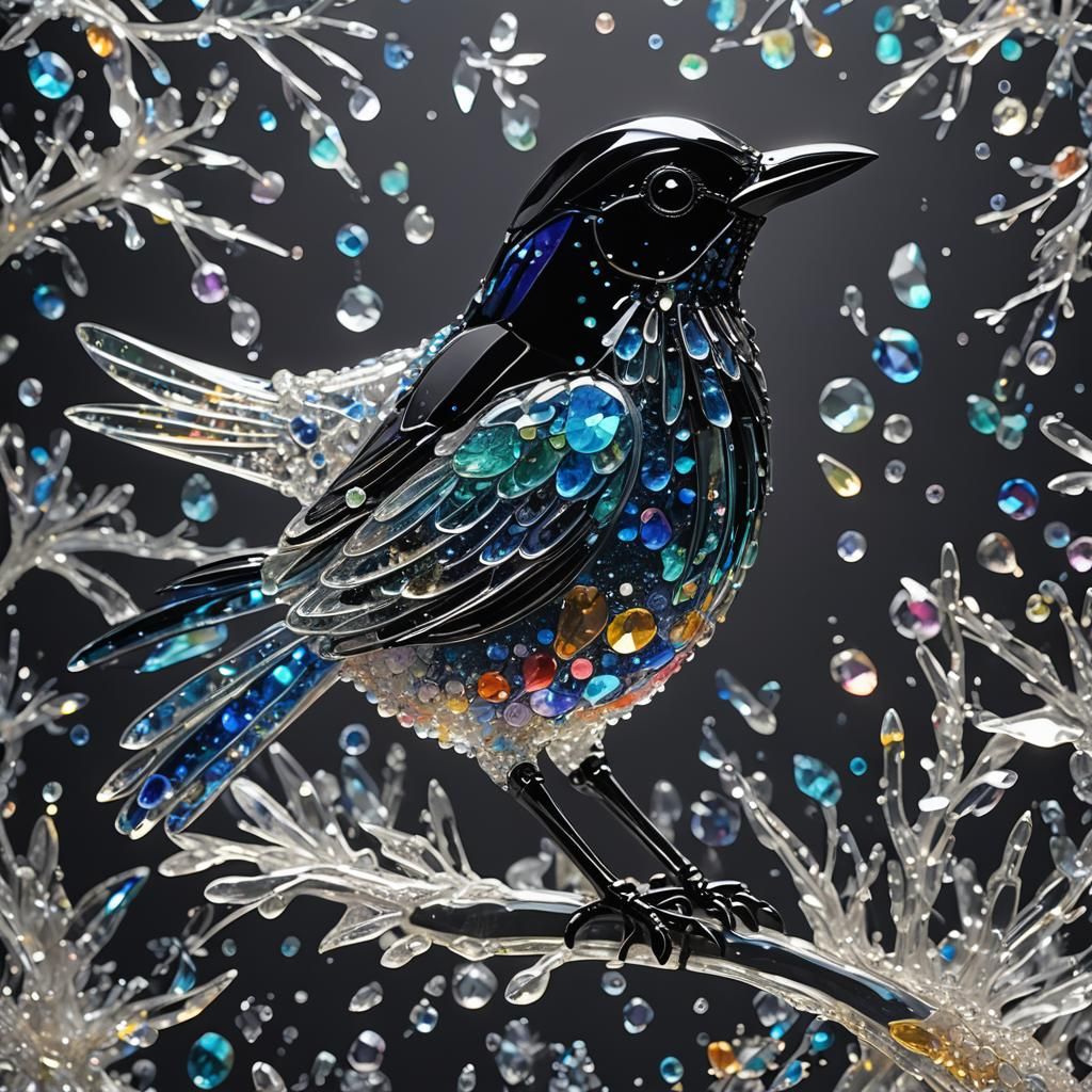 Glass Bird with Radiant Bioluminescence