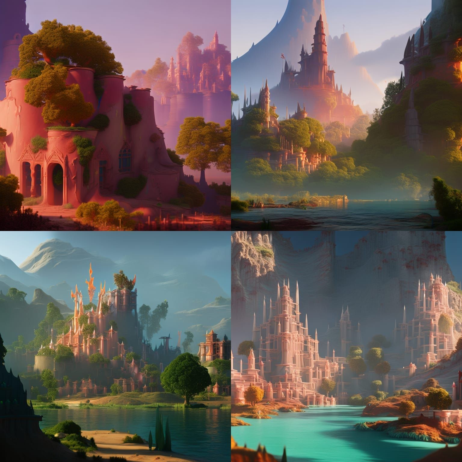 Surreal Fantasy Landscapes in Intricate Matte Painting Style