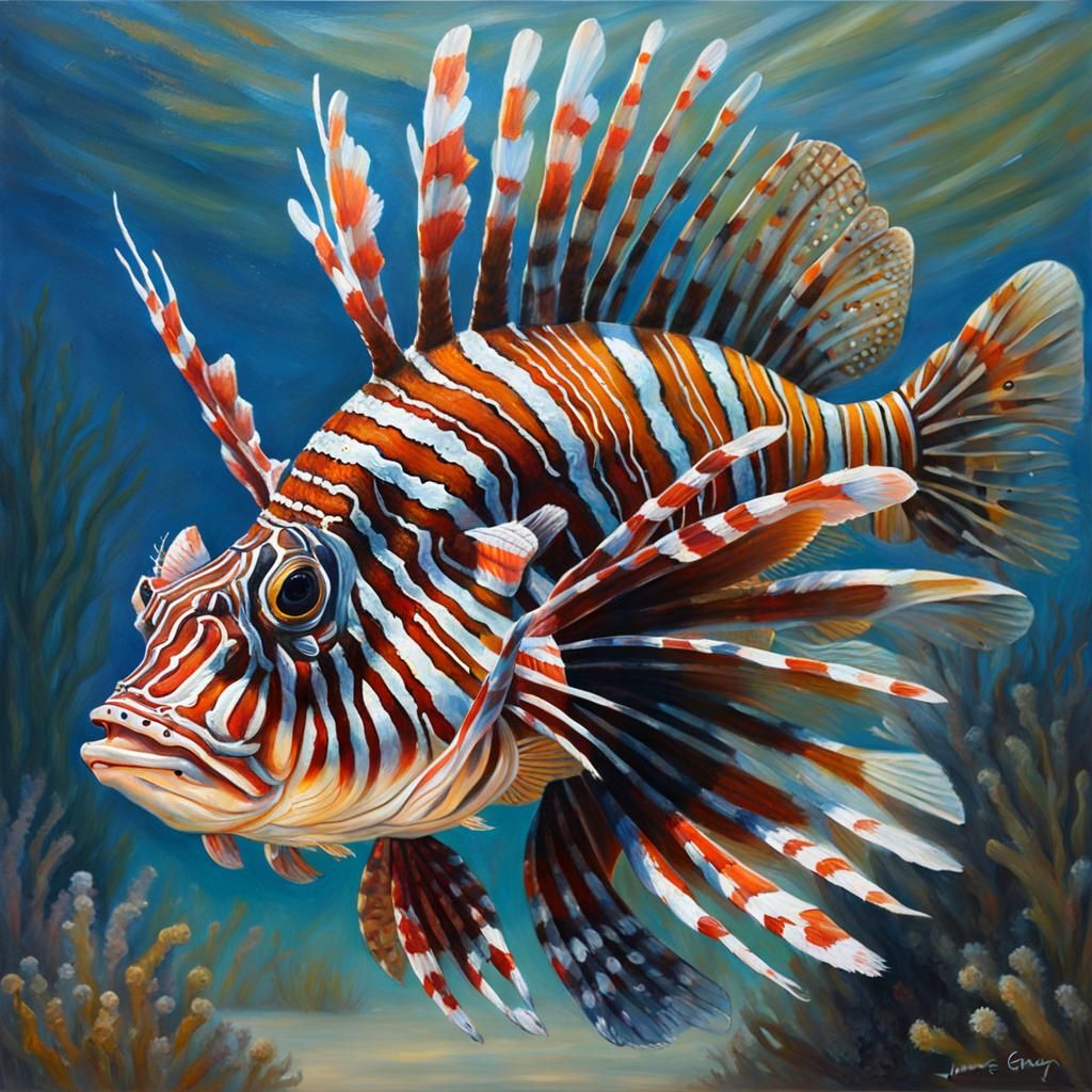 Vibrant Lionfish in Realistic Oil Painting Style
