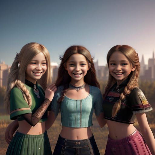 Three Young Friends Laughing in a Vibrant Park Scene