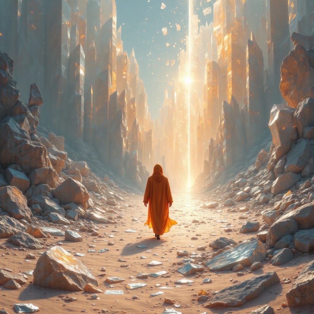 Crystalline Desert Oasis with Ancient Sky